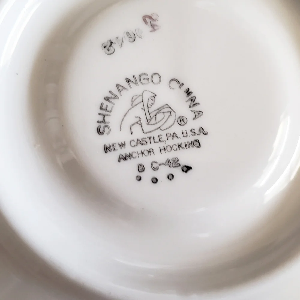 Shenango China Plate Anchor Hocking Dessert Tea Set New Castle Leaves Gold Trim